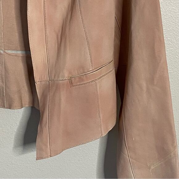 LaMarque Women's Cropped Moto Jacket Size Large Leather Light Pink Open Front - Picture 5 of 10